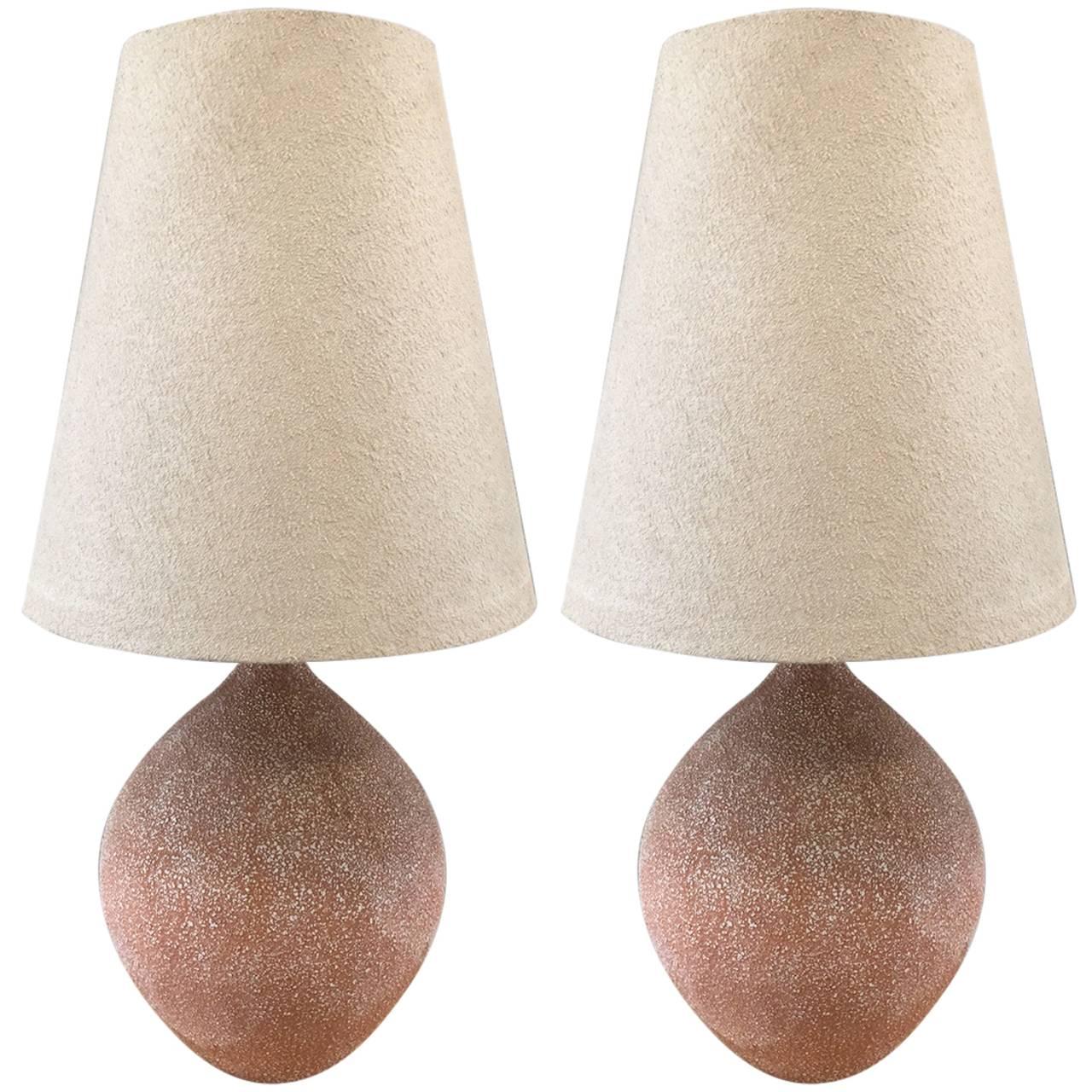 Pair of Textured Ceramic Lamps