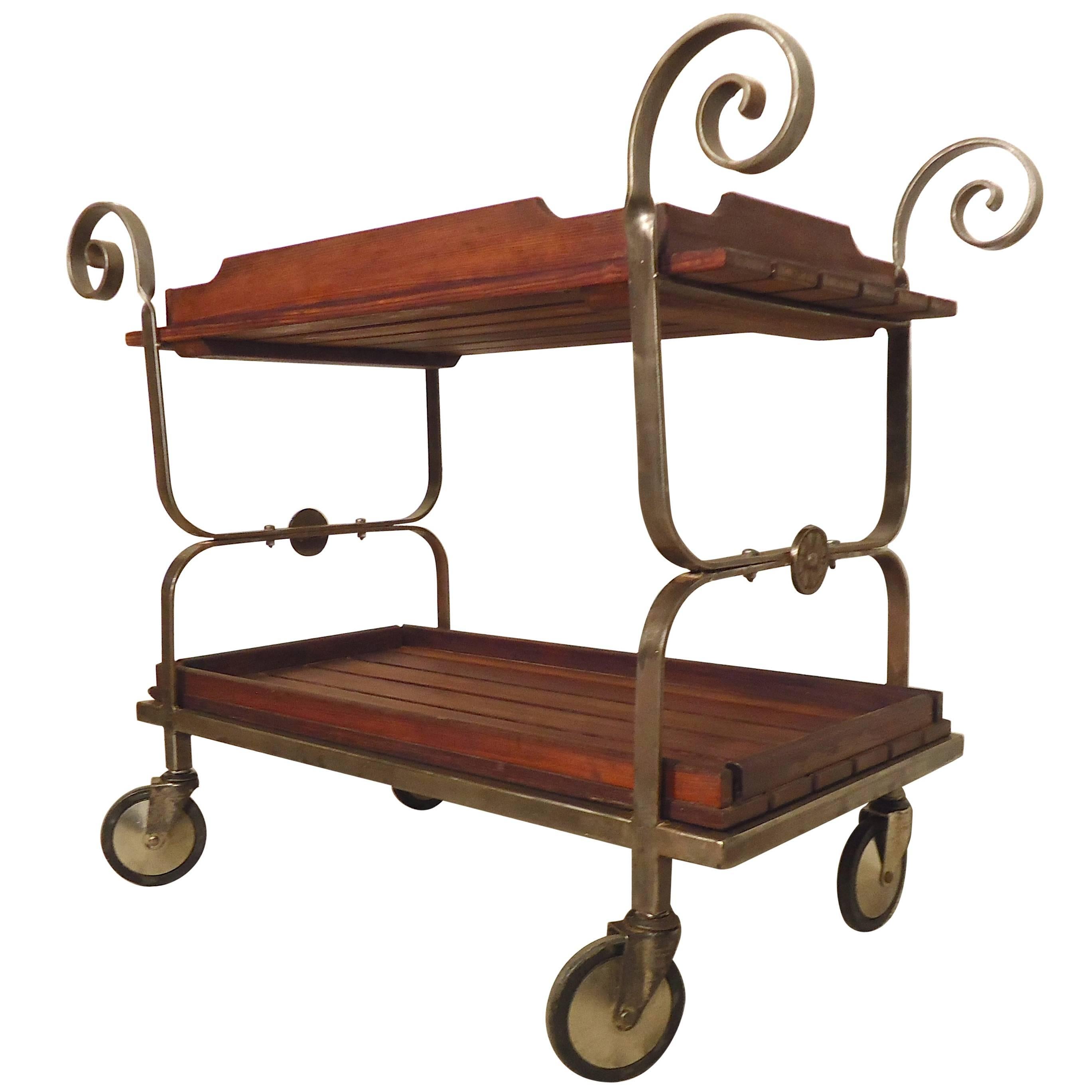 Rolling Metal and Wood Cart