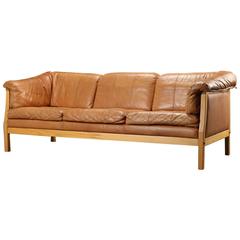 Danish Modern Caramel Leather Sofa