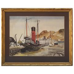 1937 Watercolor of San Francisco Port Scene by California Artist Mary Finley Fry