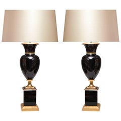 Paar Goldbronze-gefasste dunkle Bergkristall-Quarz-Lampen