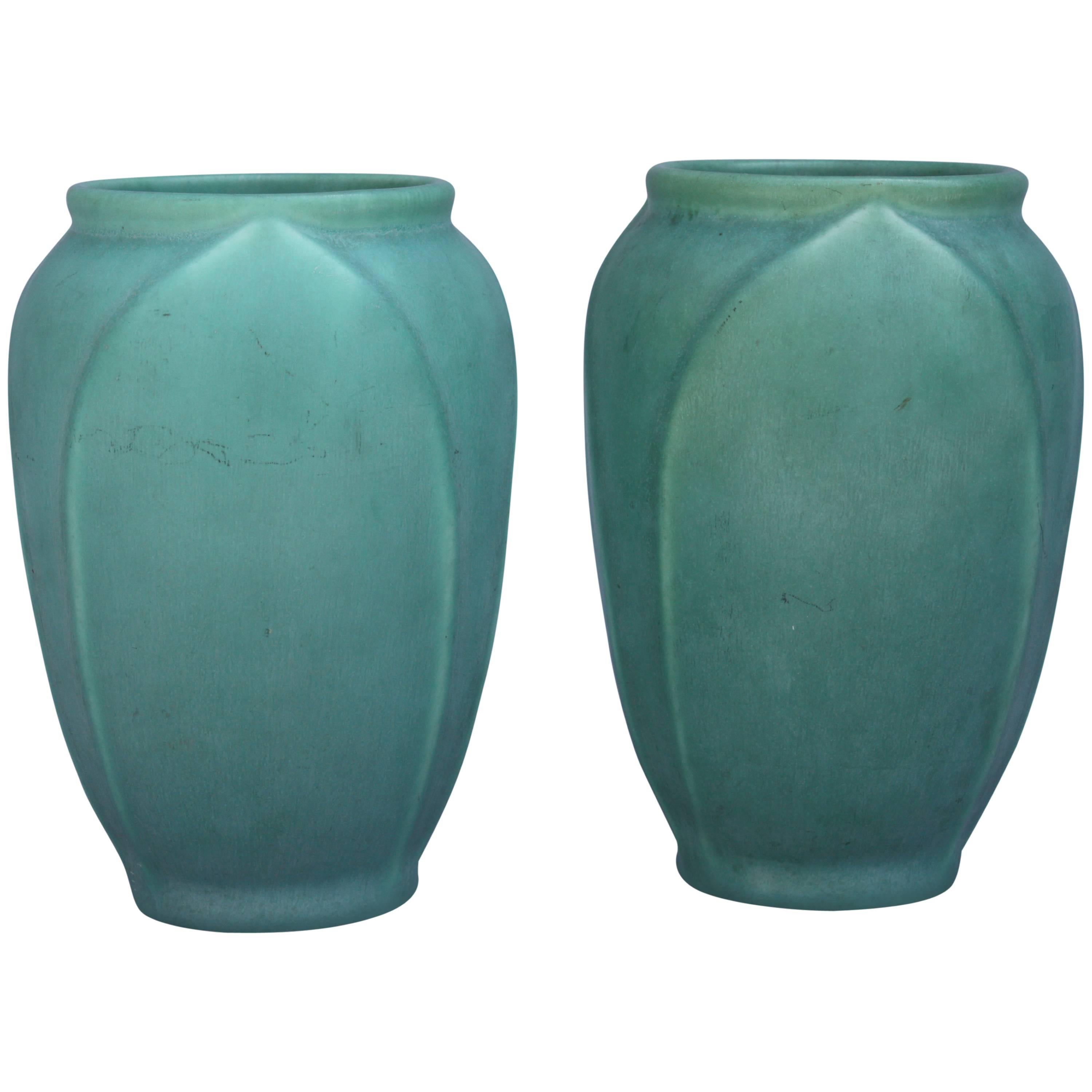 Pair of Matte Green Rookwood Vases