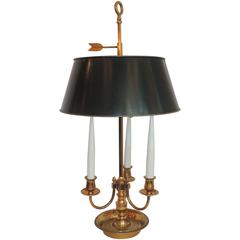 Wonderful French Bronze Neoclassical Bouillotte Two-Light Lamp Green Tole Shade