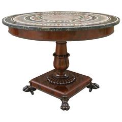 Fine English Gueridon Table, XIX Century, Mahogany with Detailed Marble Top
