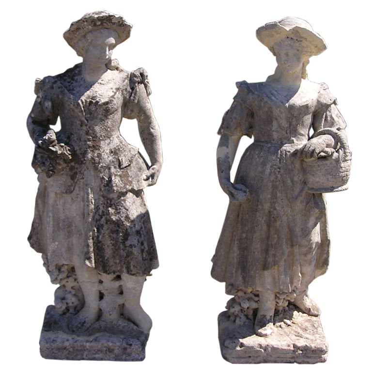 Pair of English Lead Garden Statues For Sale at 1stDibs