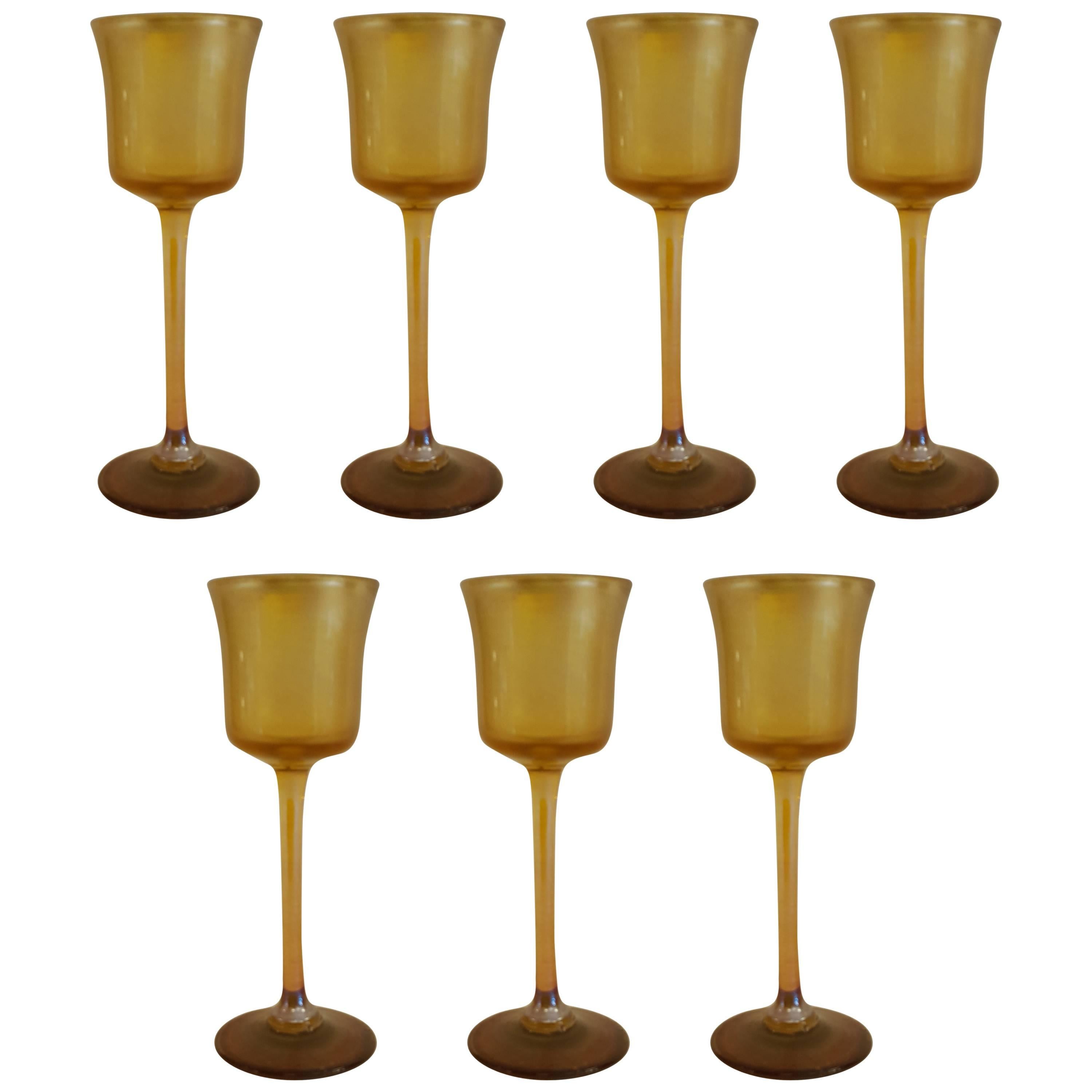 Tiffany Favrille Set of Seven Liquer/Cordial Stemmed Glasses For Sale