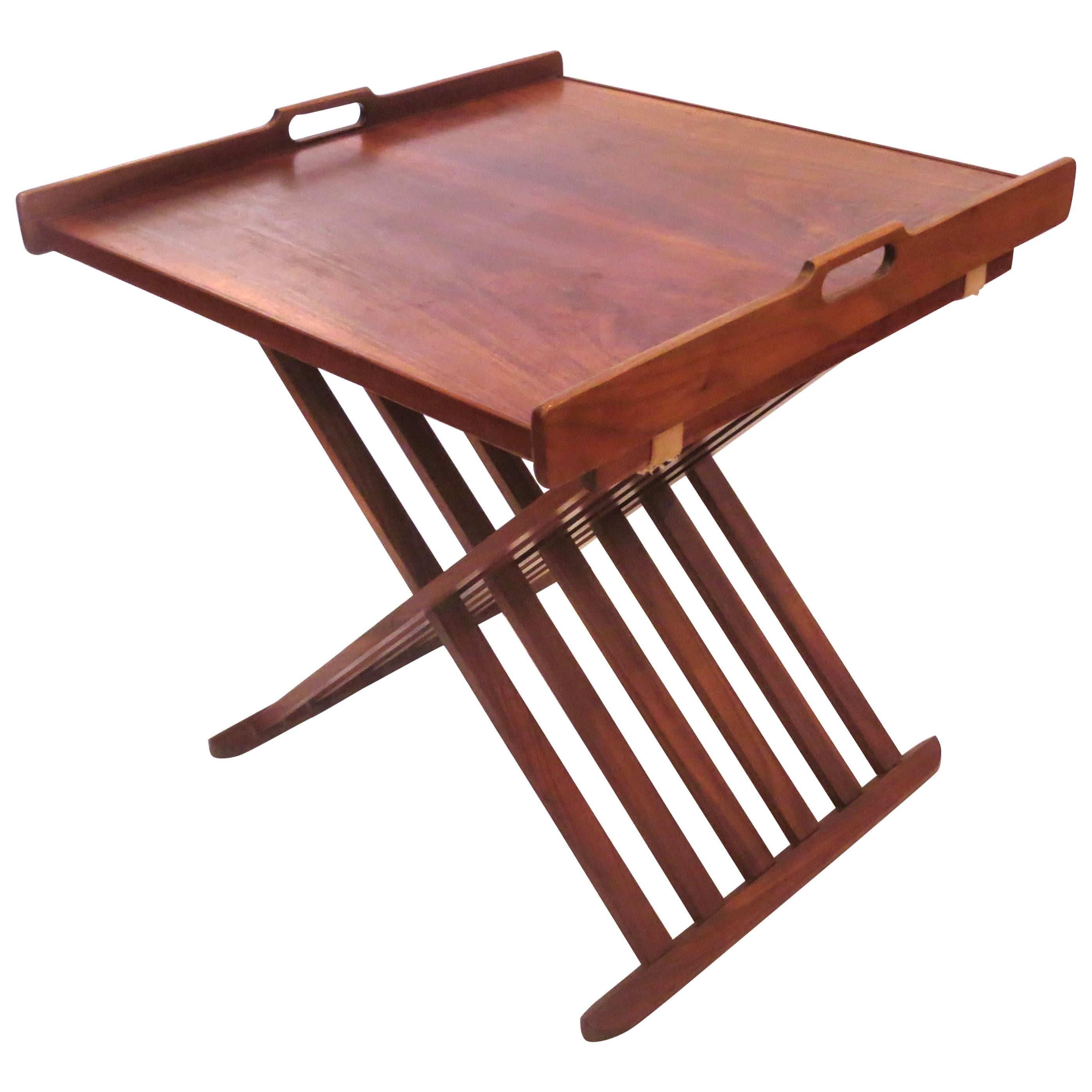 1950s American Modern Mid-Century Campaign Style Walnut Folding Table