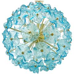 Italian Murano Blue Glass Flowers Sputnik Chandelier by Mazzega