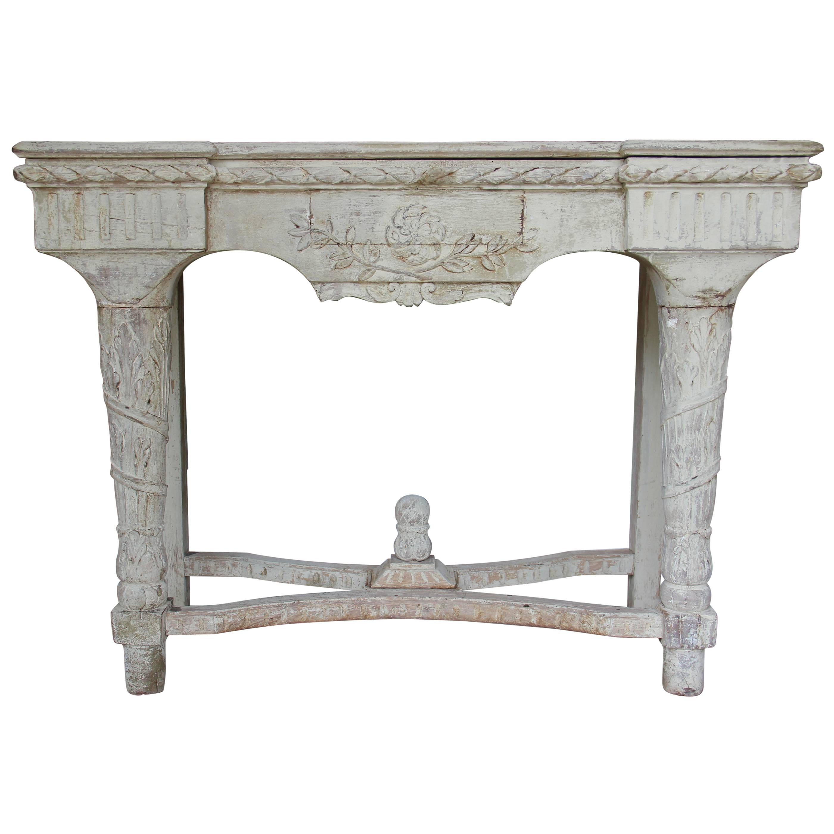 French Antique Carved Console Table in Original Paint, 19th Century, Louis XVI