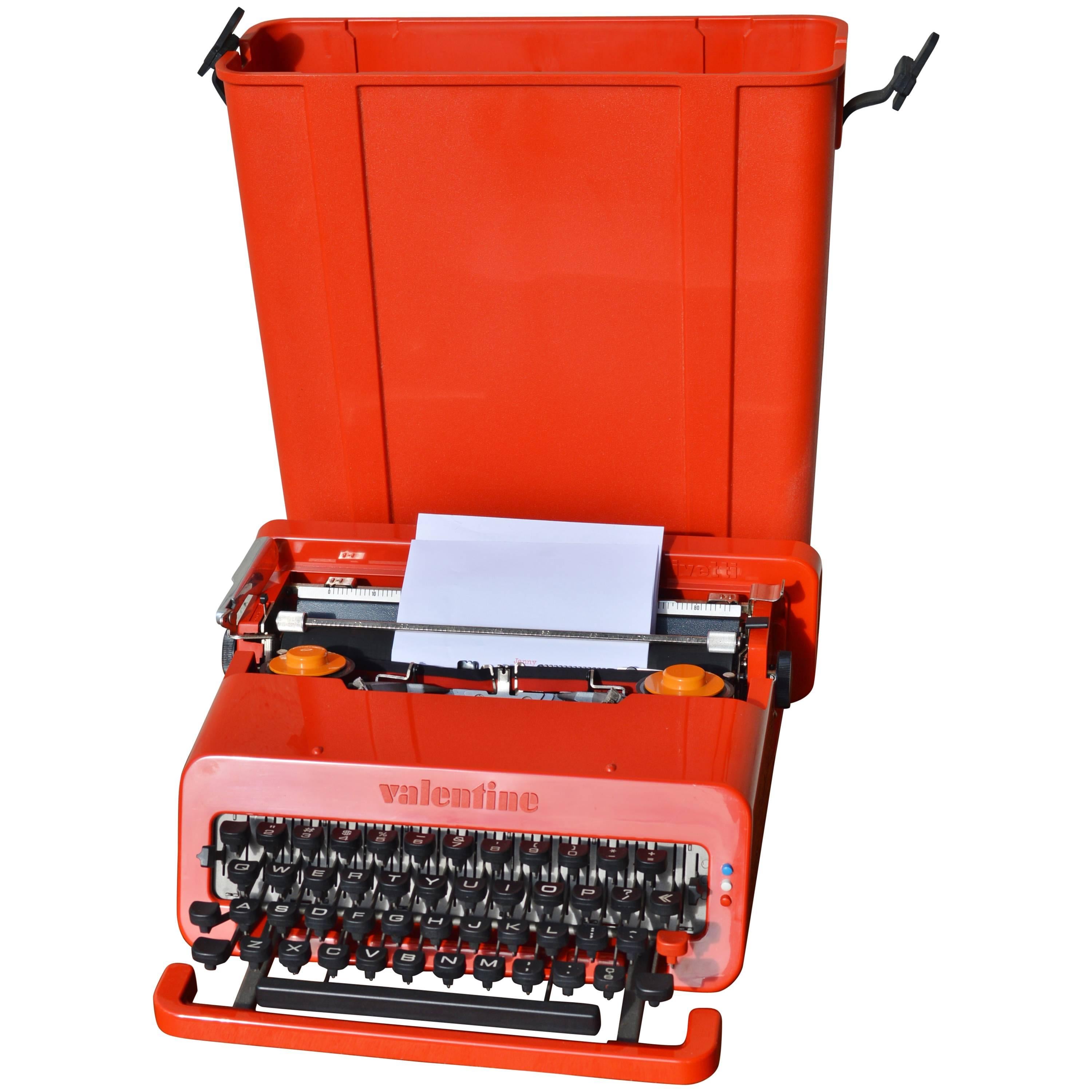Red Olivetti "Valentine" Typewriter and Case by Ettore Sottsass
