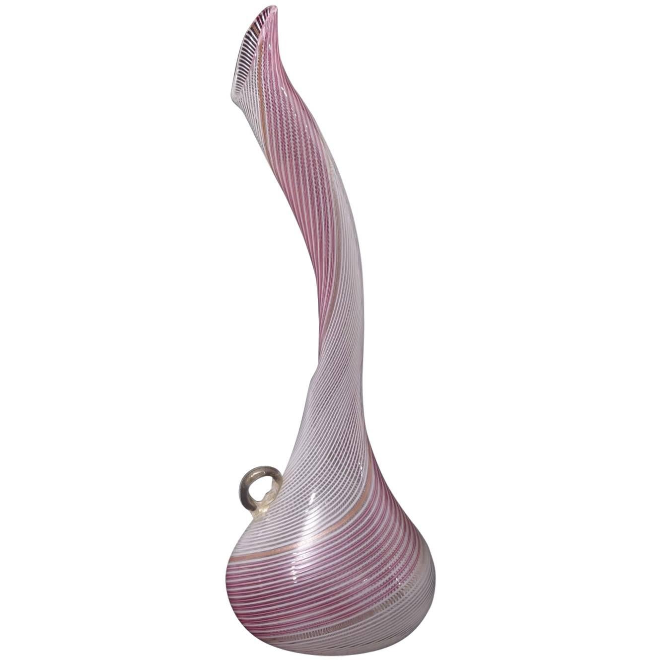 Dino Martens for Aureliano Toso 1950s Murano Filigrana Glass Vase For Sale