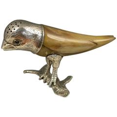 Victorian Novelty Antique Silver and Horn Parakeet Pepper