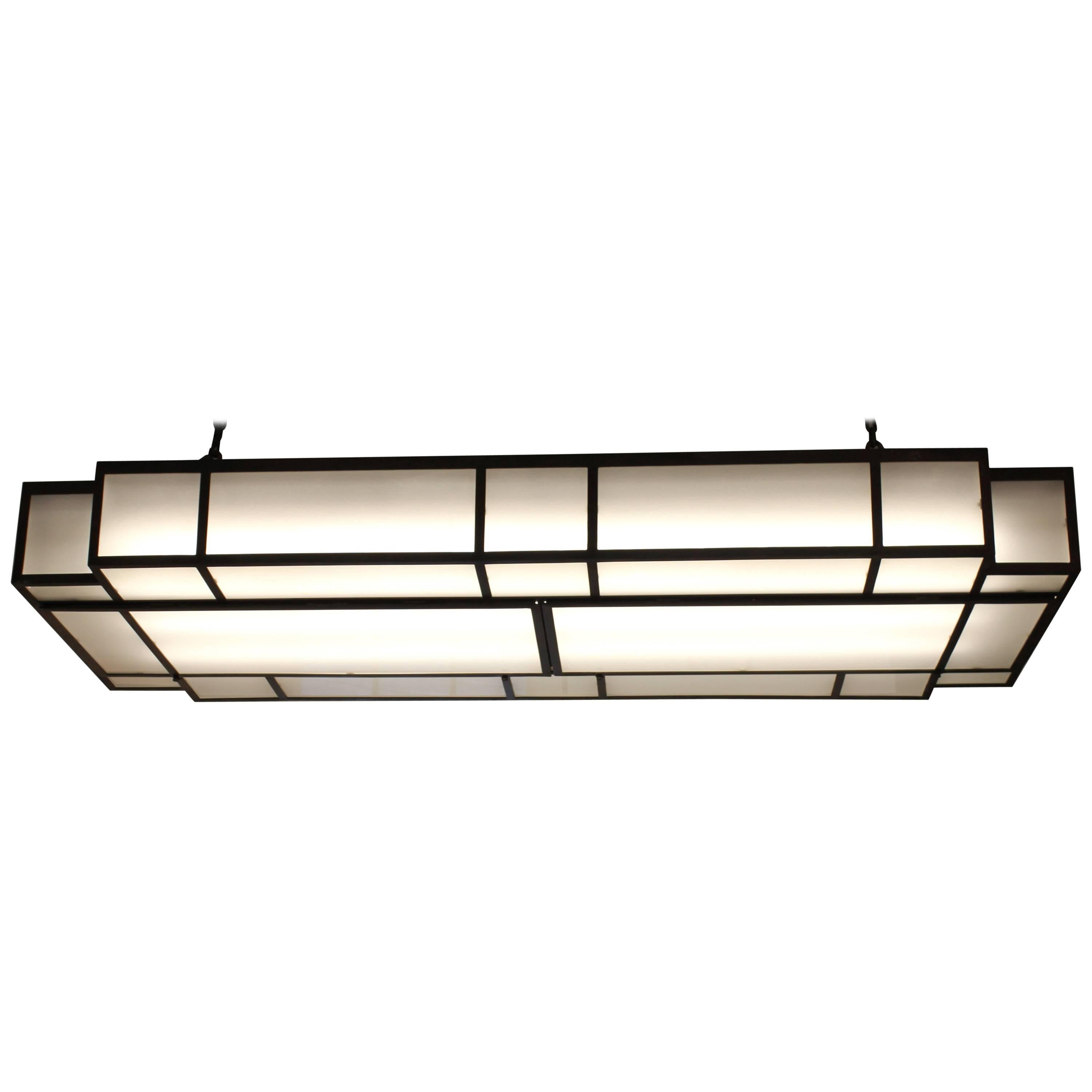 Bronze and Glass Cuboid Ceiling Light Attributed to Ruhlmann
