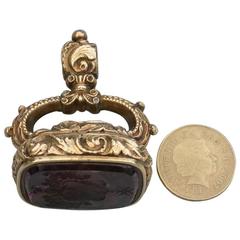Exceptional Large Regency Gold Mounted Amethyst Desk Fob Seal, Arms of Carey