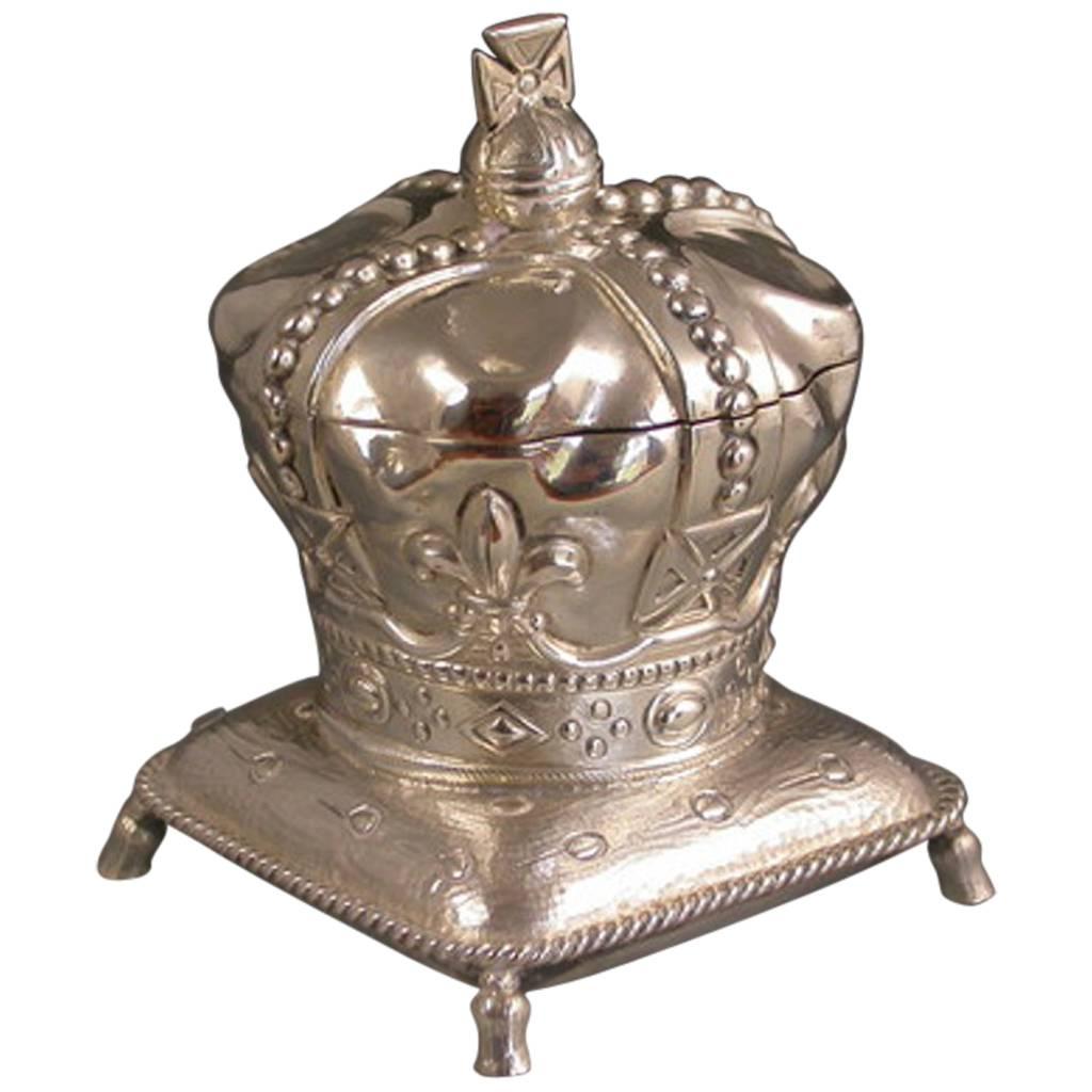 Edward VII Novelty Silver Coronation Crown Inkwell