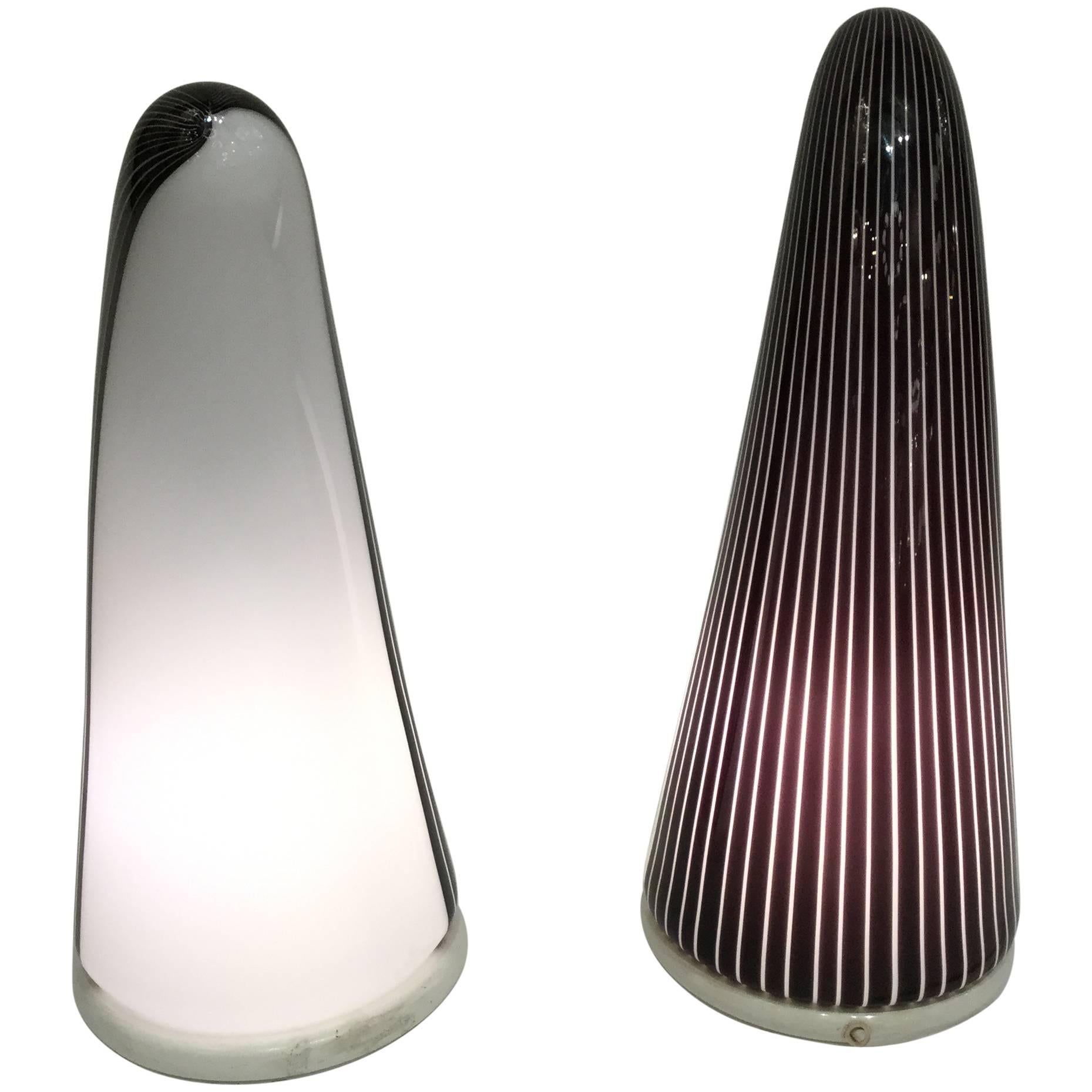 Murano Sculptural Glass Pair of Lamps