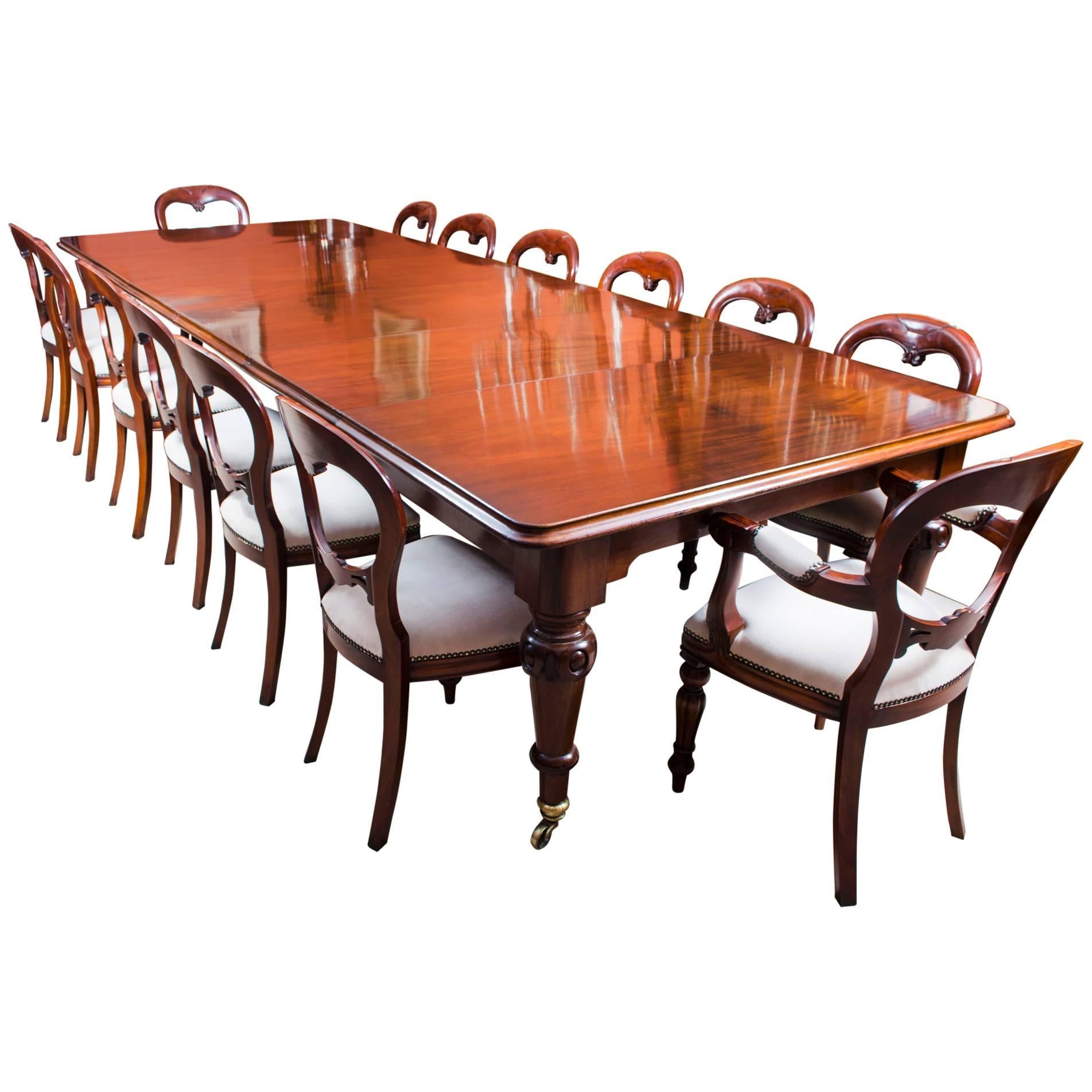 Antique Victorian Dining Table and 14 chairs, circa 1850