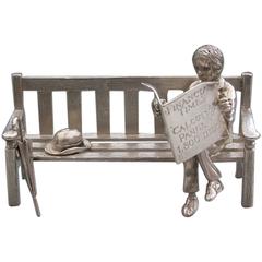 Modern Silver Model Gentleman Sitting on a Bench "Calcutts Panel, 1800 Bids"