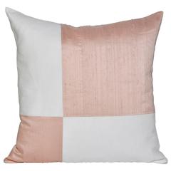 French Antique Pink Peach Silk and White Irish Linen Geometric Cushion Pillow