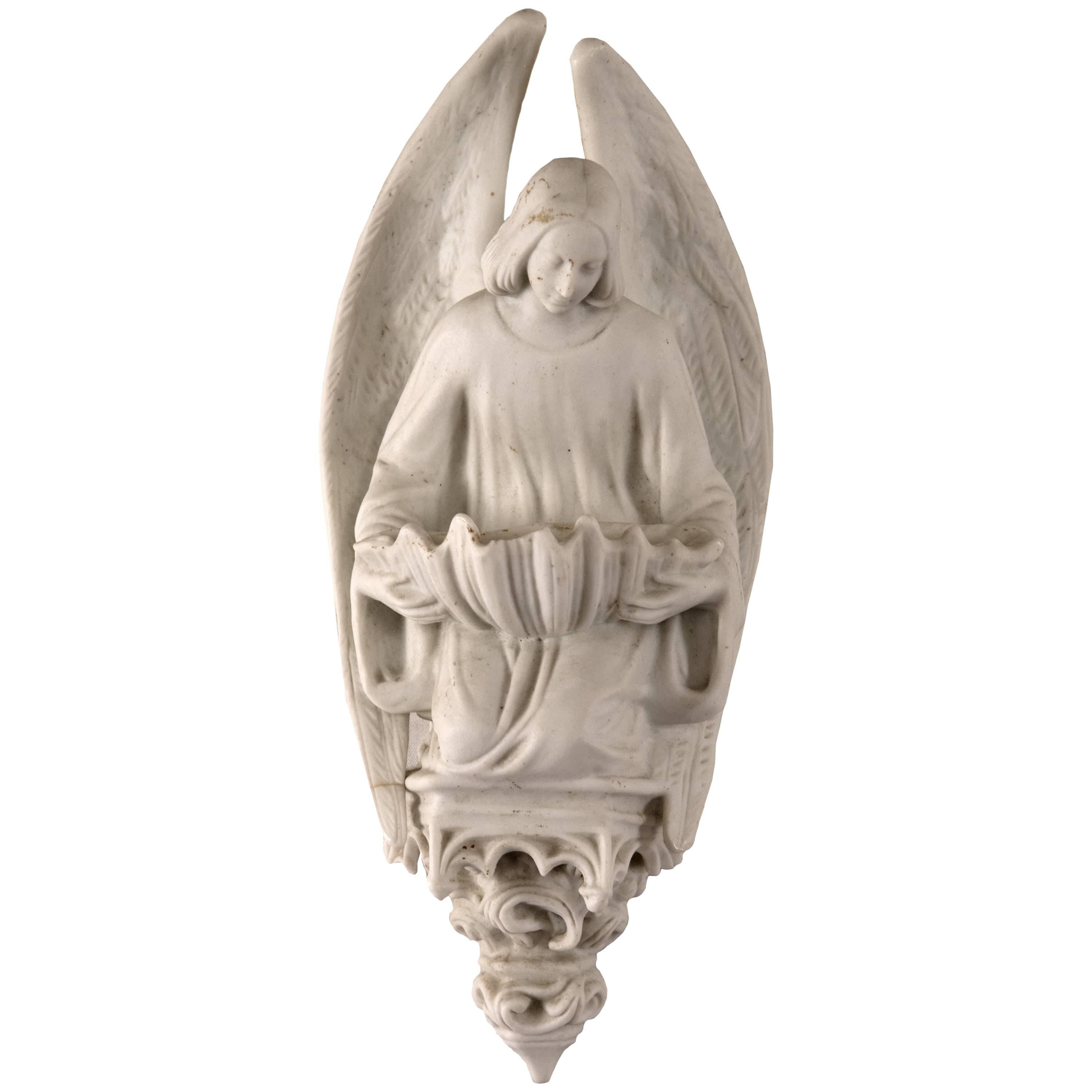 19th Century Bisque Porcelain Holy Water Font of an Angel