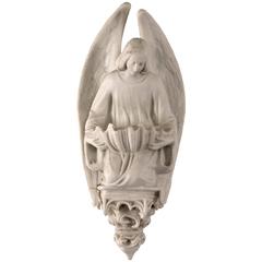 19th Century Bisque Porcelain Holy Water Font of an Angel