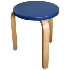Alvar Aalto Stool, Rare with Blue Leather Top