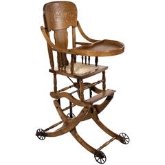 Used 20th Century Golden Oak Convertible Highchair