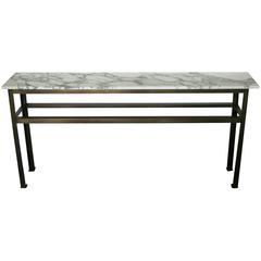 Elystan Sloane Bespoke Console Table, Burnished Brass with Arabescato Marble Top