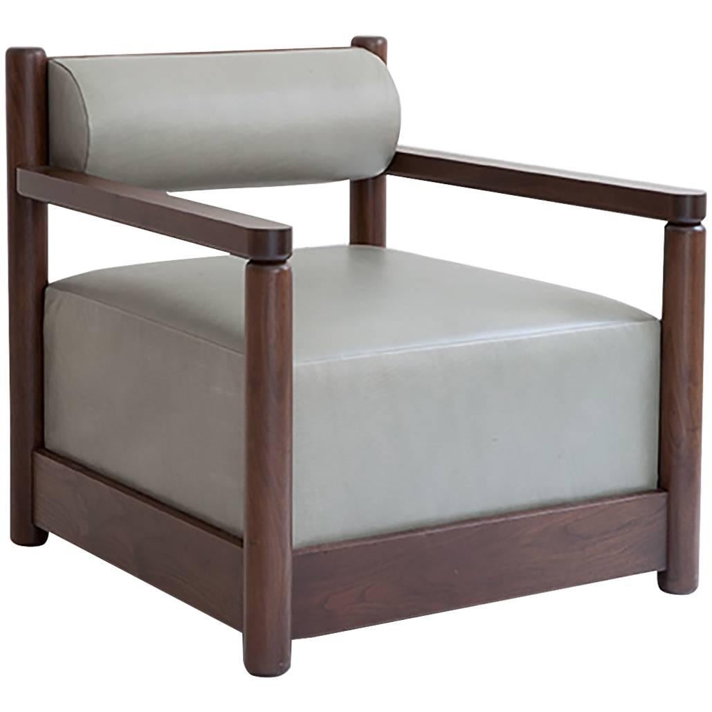 Burke Armchair Solid Wood and Leather For Sale