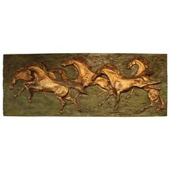 Fiberglass Sculpture Mural of Horses, Titled "Gallop" Signed and Dated 1962