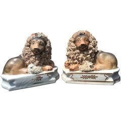 Antique Pair of Stafforshire Figures of Lion and Lamb by Shelton