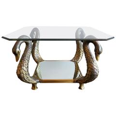 Vintage Octagonal French Bronze “Swan” Table