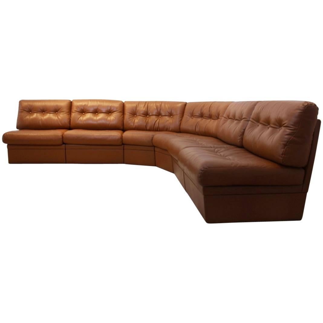 Grand Sectional Lounge Sofa in Cognac Leather