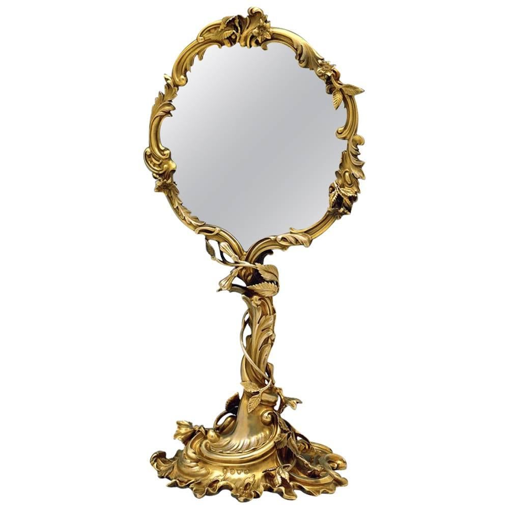 Fine Antique English Victorian Silver-Gilt Mirror For Sale