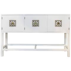 White Lacquer and Brass Credenza in the Style of Tommi Parzinger