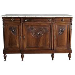19th Century French Louis XVI Marble-Top Walnut Buffet