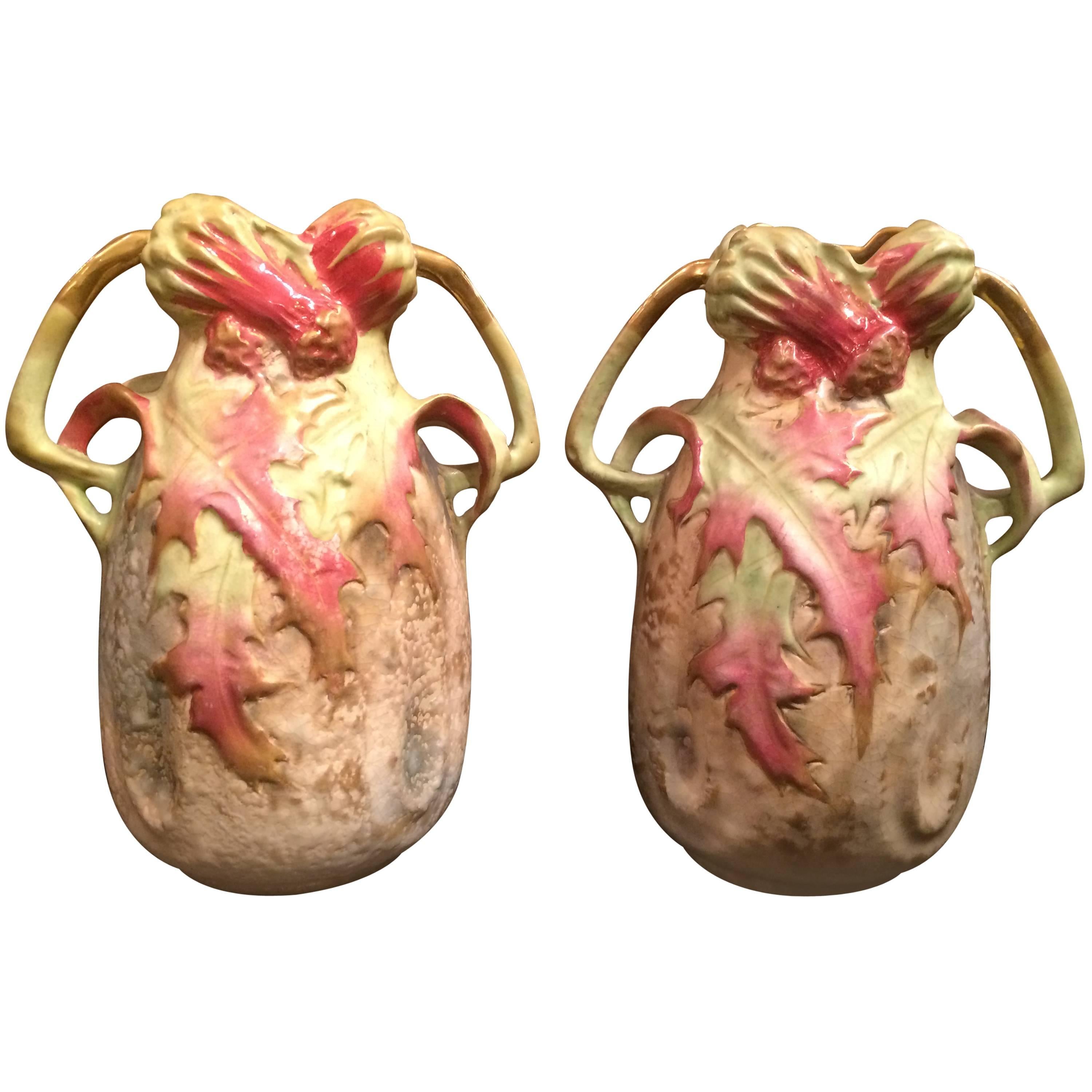 Pair of Austrian Amphora Thistle Vases