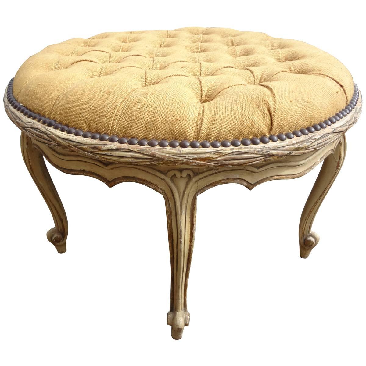 French Louis XVI Style Painted and Gilt wood Ottoman 