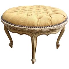 Antique French Louis XVI Style Painted and Gilt wood Ottoman 
