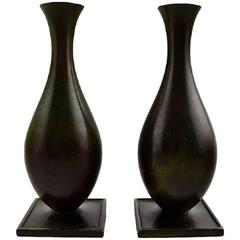 Pair of Swedish GAB "Guldsmedsaktiebolaget" Art Deco Vases, Bronze