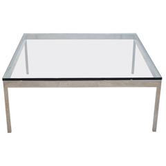 Chrome-Plated Steel and Glass Square Coffee Table