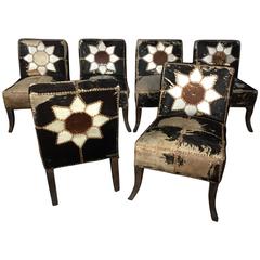 French-Arab Art Deco Dining Chairs, Original Horse-Hide, Late 1920s