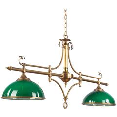 Retro Mid-Century French Brass and Opaline Glass Billiard Chandelier