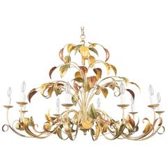 Ten-Light Floral Tole Chandelier by Novarca, Italy, 1970s