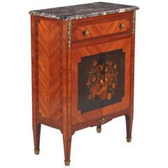 Louis XVI Style Marble-Top Marquetry Cabinet, Early 1900s