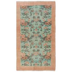 Floral Turkish Deco Rug in Soft Pink and Turquoise Colors