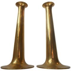 Stunning Pair of Torben Ørskov Brass Candlesticks 'Trumpet' Danish Modern