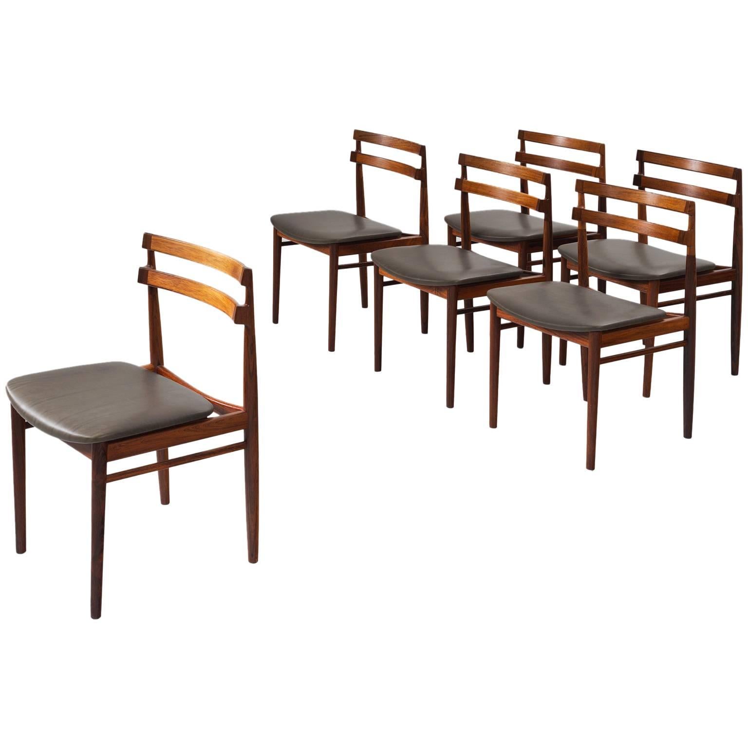 Set of Six Reupholstered Danish Dining Chairs in Rosewood