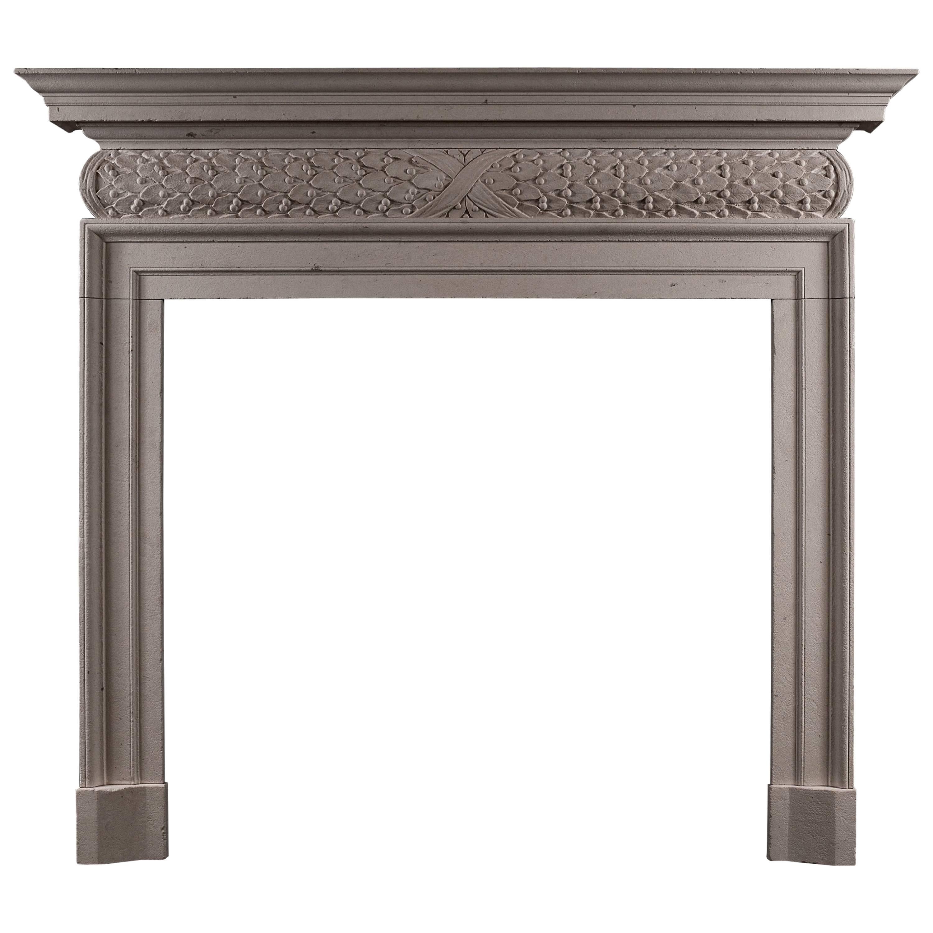 Mid-18th Century Style Antiqued Limestone Fireplace