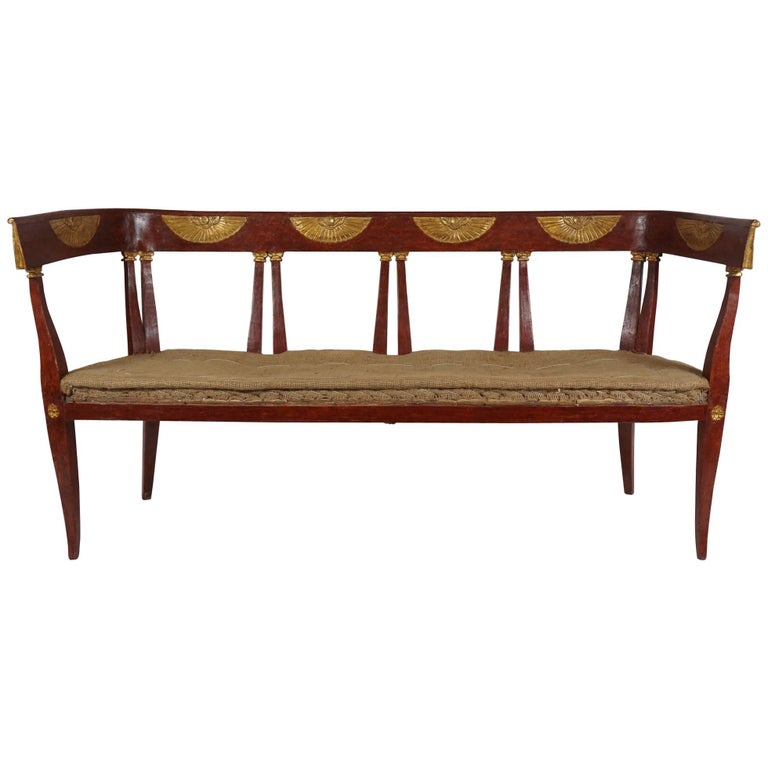 Italian Egyptian Style Parcel Gilt And Painted Settee Circa 1805 Italian Egyptian Style Parcel Gilt And Painted Settee Circa 1805